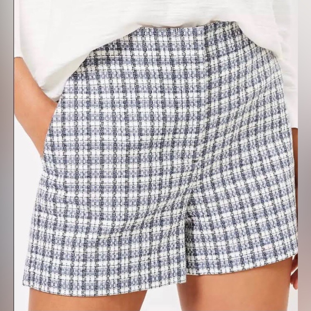 Loft blue white plaid tweed high waist shorts